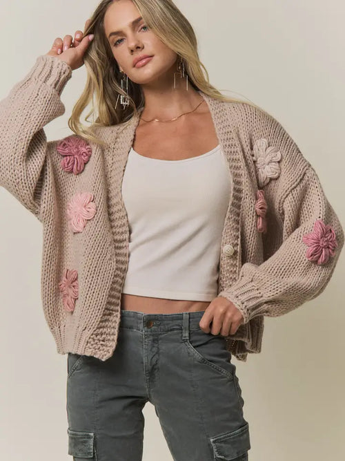 Chunky Floral Chic Knit Cardigan
