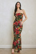 Tropical Strapless Tie Back Maxi Dress