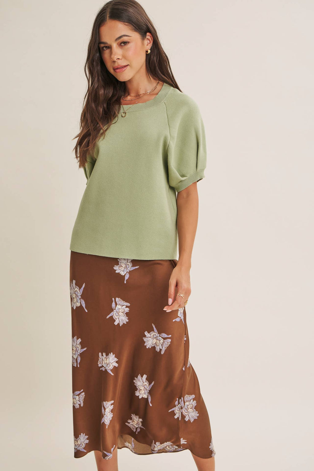 EASY VOLUME MOVEMENT BREATHABLE COTTON SWEATER WITH PUFF SLV