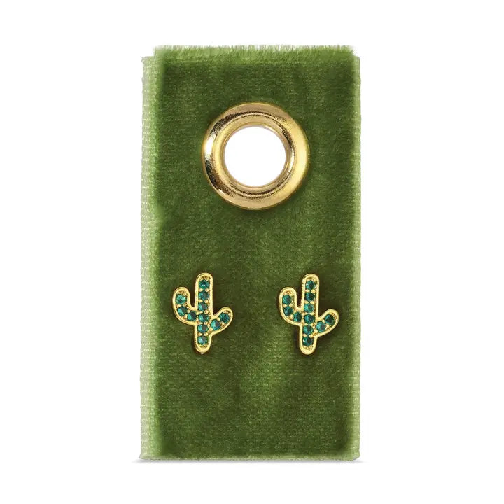 Green Pavé Cactus On Velvet Gift Tag