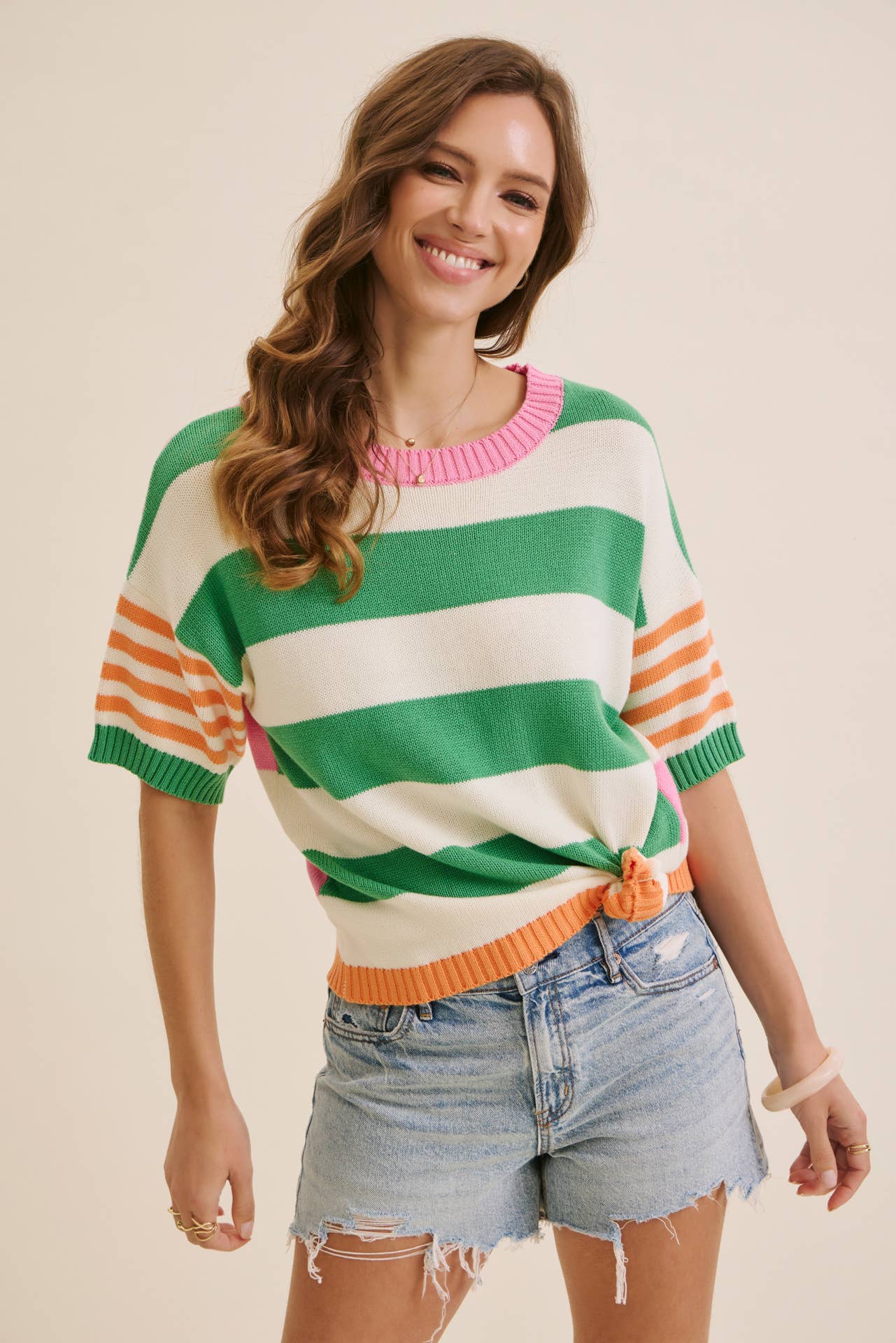 FEEL-GOOD PLAYFUL MULTI STRIPE EASY EVERYDAY COTTON SWEATER