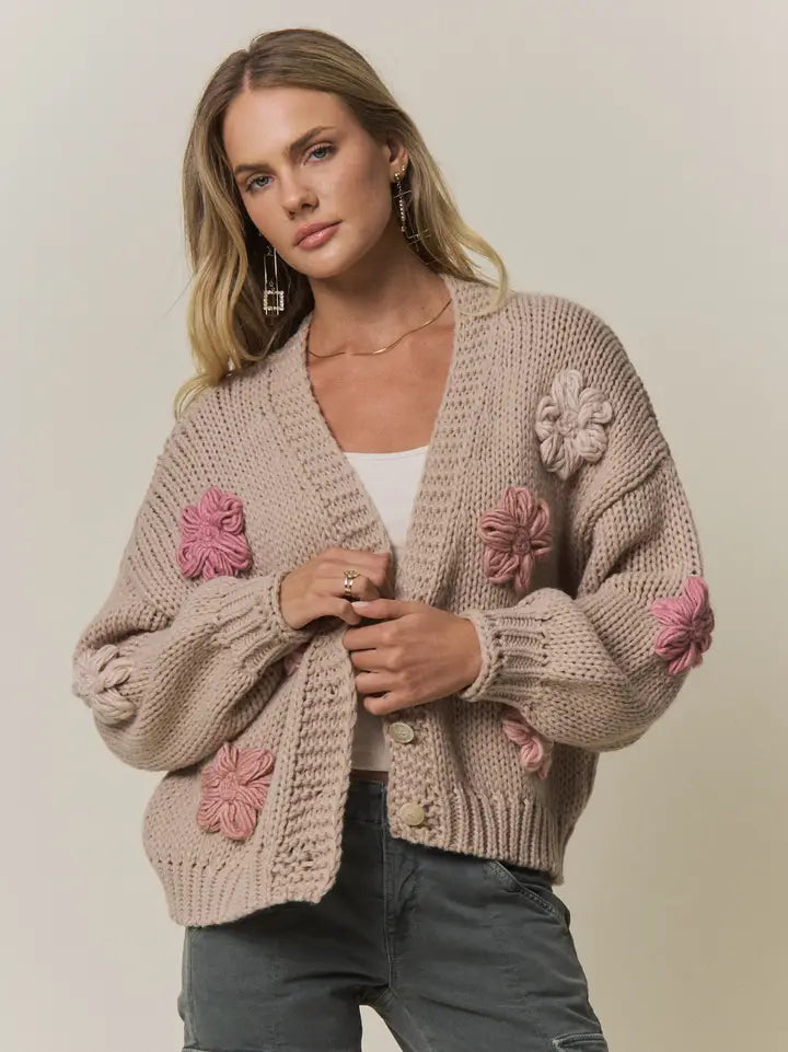 Chunky Floral Chic Knit Cardigan