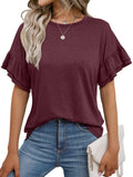 Women's Ruffle Sleeve Crew Neck T-Shirt – Casual Summer Solid Color Top
