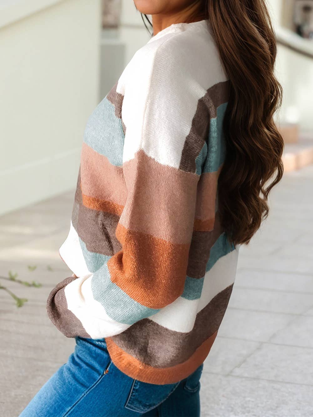 Striped Color Block Knit Drop Shoulder Sweater