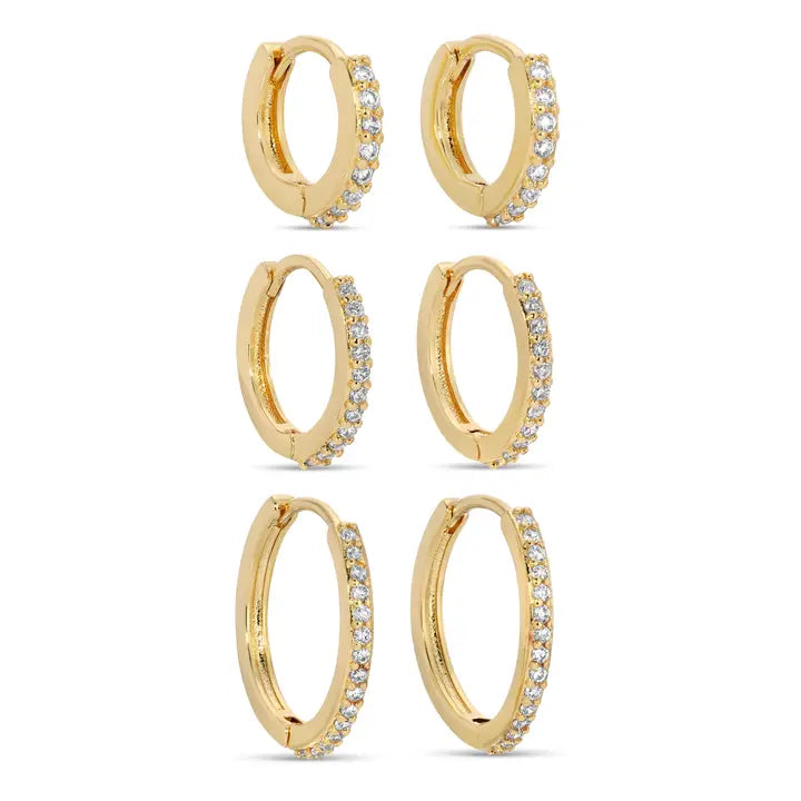 Combo 3, Delicate Pavé Huggies