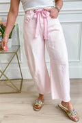 LDC Solid Color Grommet Tie Waist Barrel Jeans