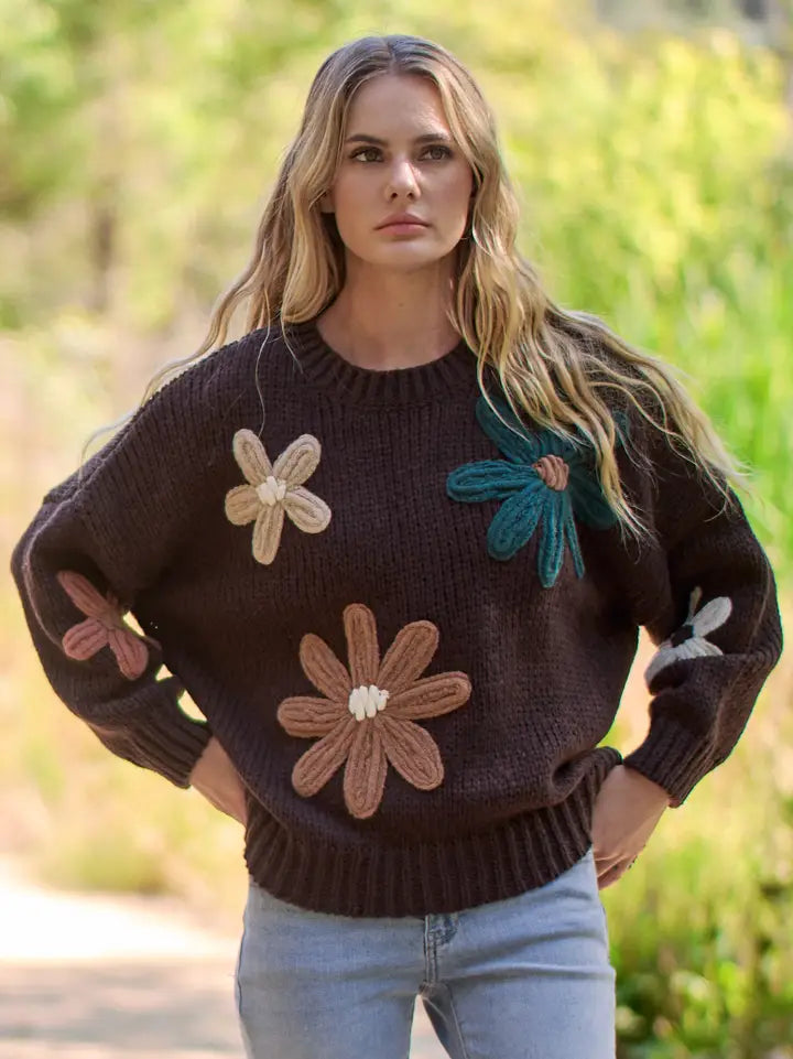 Floral Applique Knit Sweater Top
