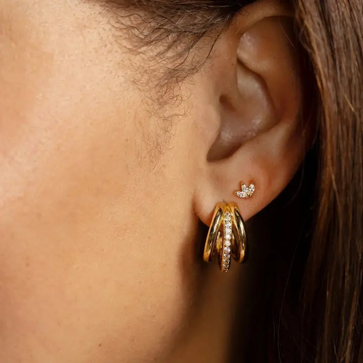 Glistening Triad Hoops with Pavé Accent