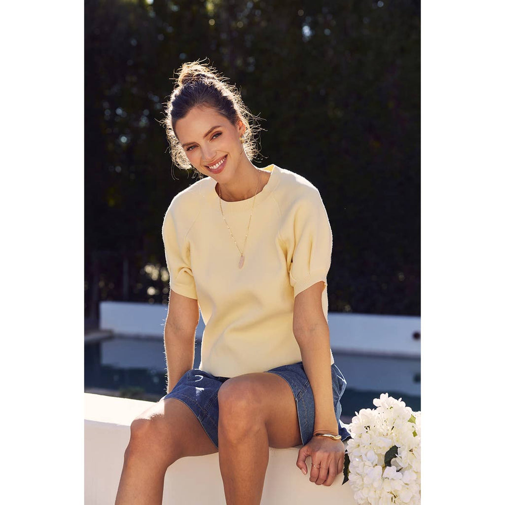 EASY VOLUME MOVEMENT BREATHABLE COTTON SWEATER WITH PUFF SLV