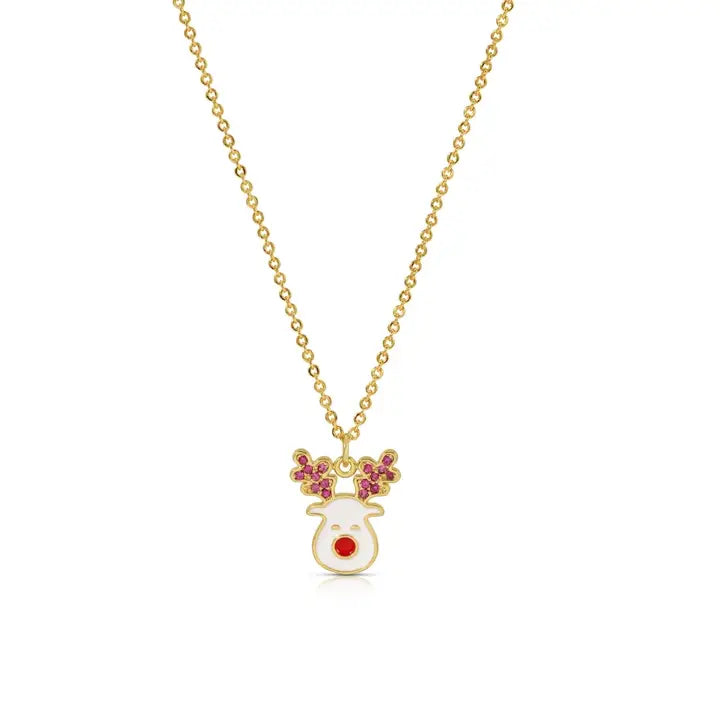 Crimson Cheer | Enamel Reindeer Necklace