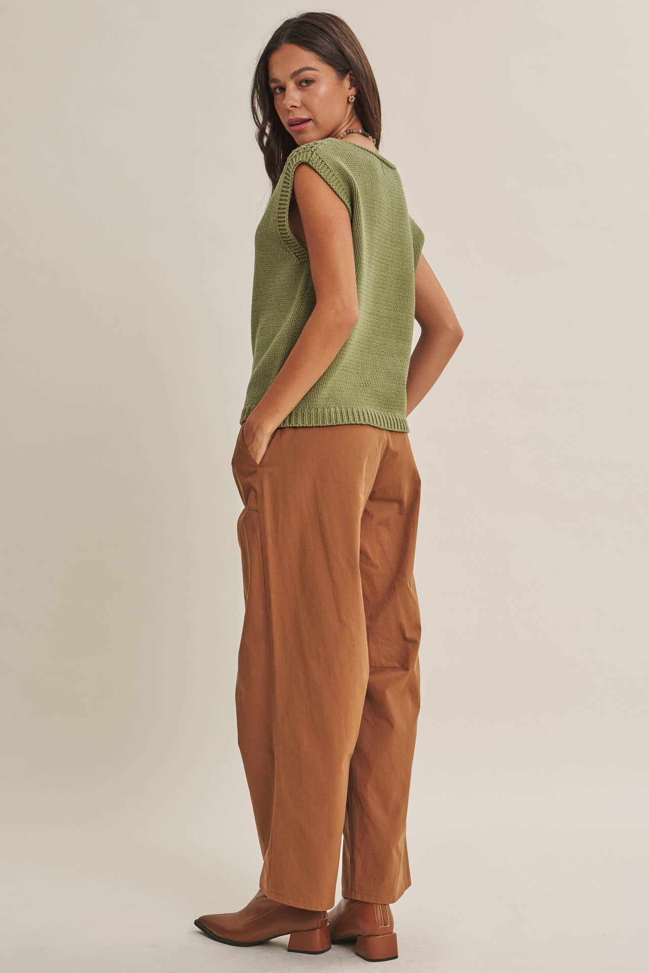 WEEKEND IN TUSCANY TIMELESS OPEN-KNIT FRONT YOKE SWEATER