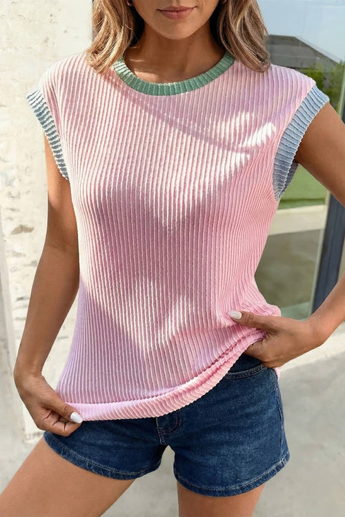 Corded Color Block Crew Neck Tee