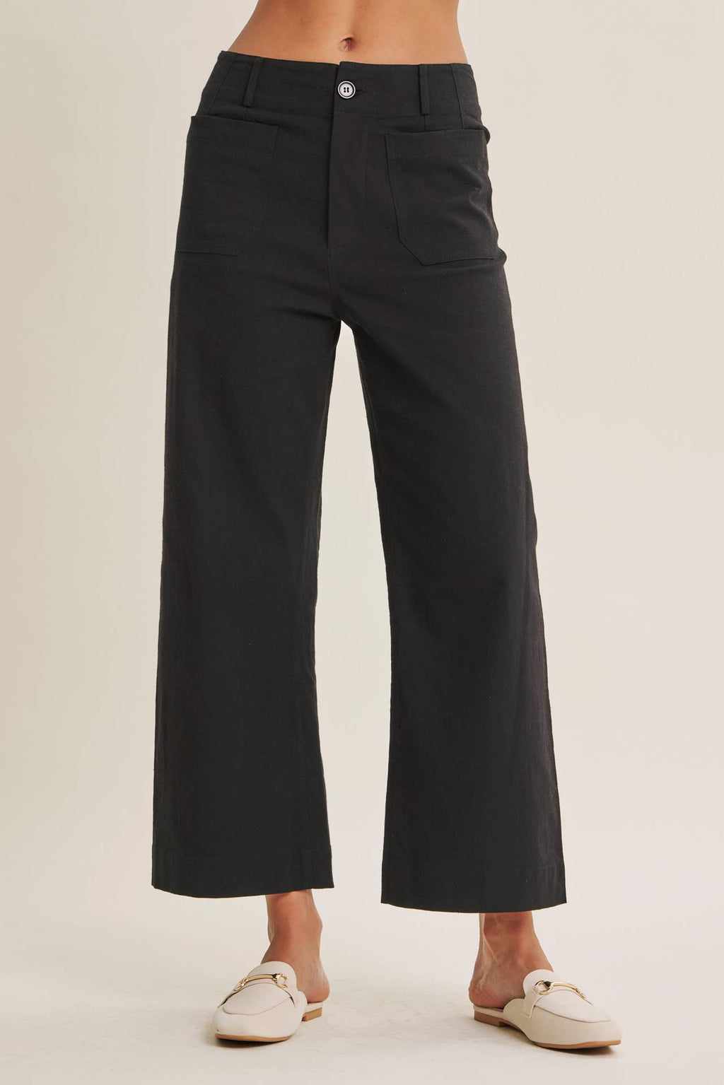 SEASONLESS STRETCHY COTTON LINEN ANKLE PANTS WITH POCKETS