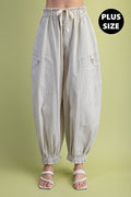 Plus Size Striped Gathered Ankle Parachute Pants