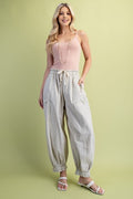Striped Gathered Ankle Parachute Pants