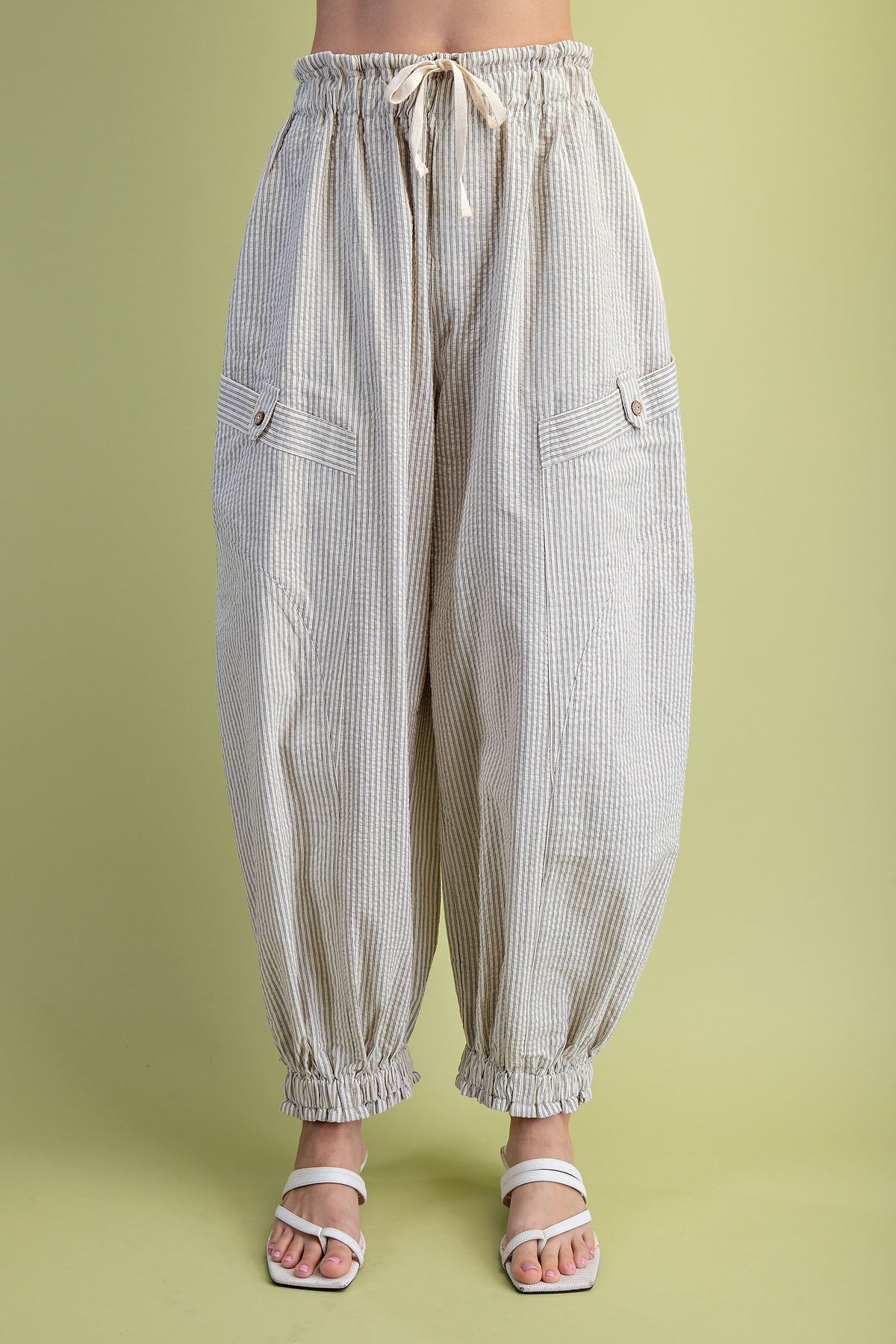 Striped Gathered Ankle Parachute Pants