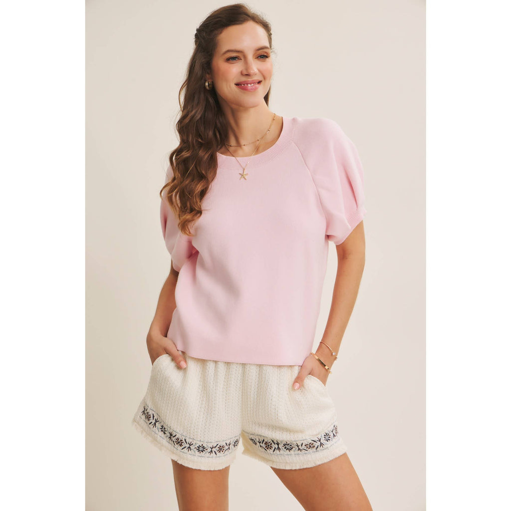 EASY VOLUME MOVEMENT BREATHABLE COTTON SWEATER WITH PUFF SLV