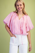 Short Sleeve Balloon Pleated Crop Top