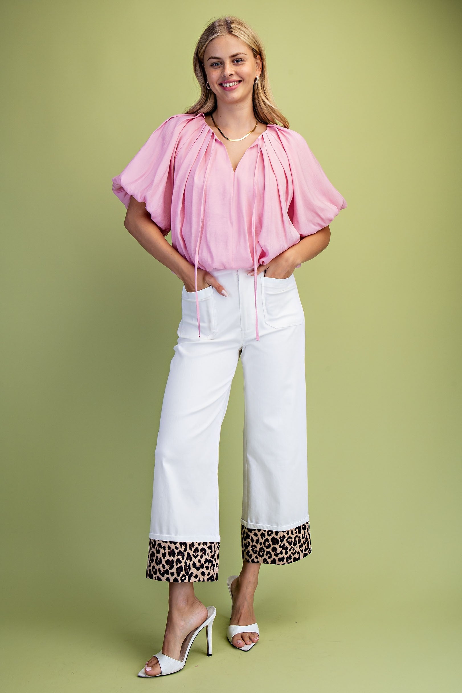 Short Sleeve Balloon Pleated Crop Top