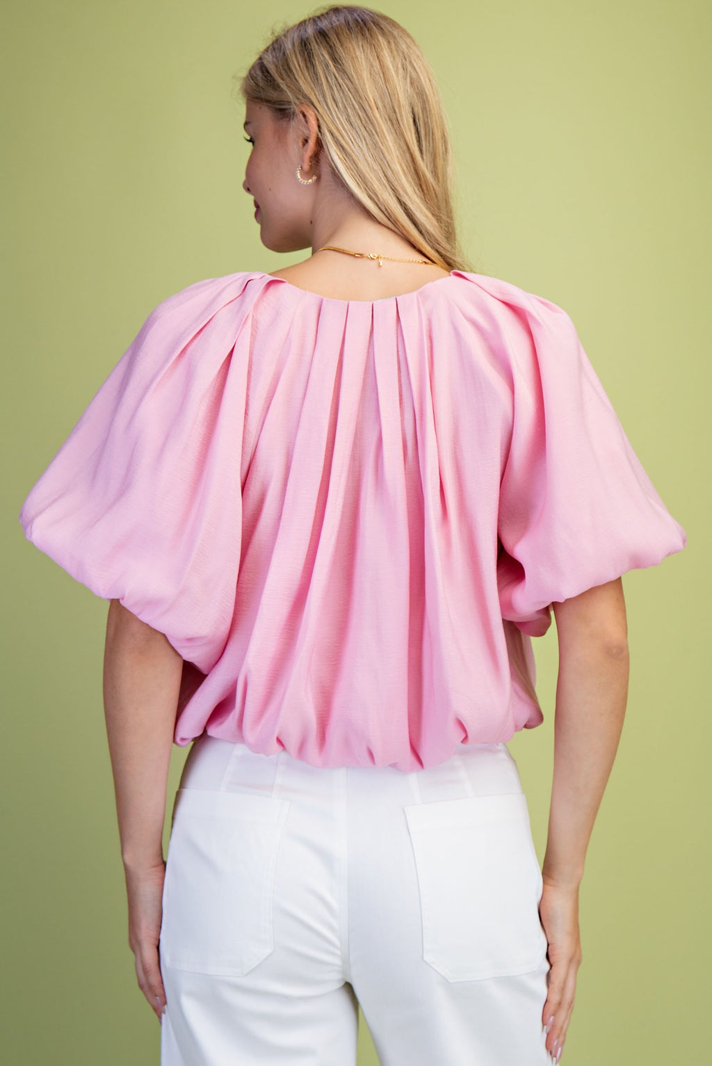 Short Sleeve Balloon Pleated Crop Top