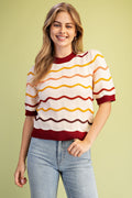 Pointelle Knit Short Sleeve Sweater