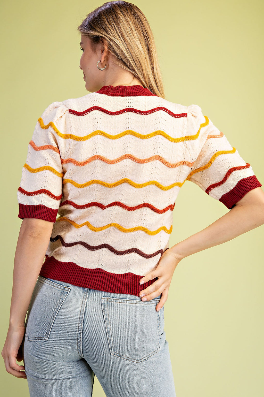 Pointelle Knit Short Sleeve Sweater