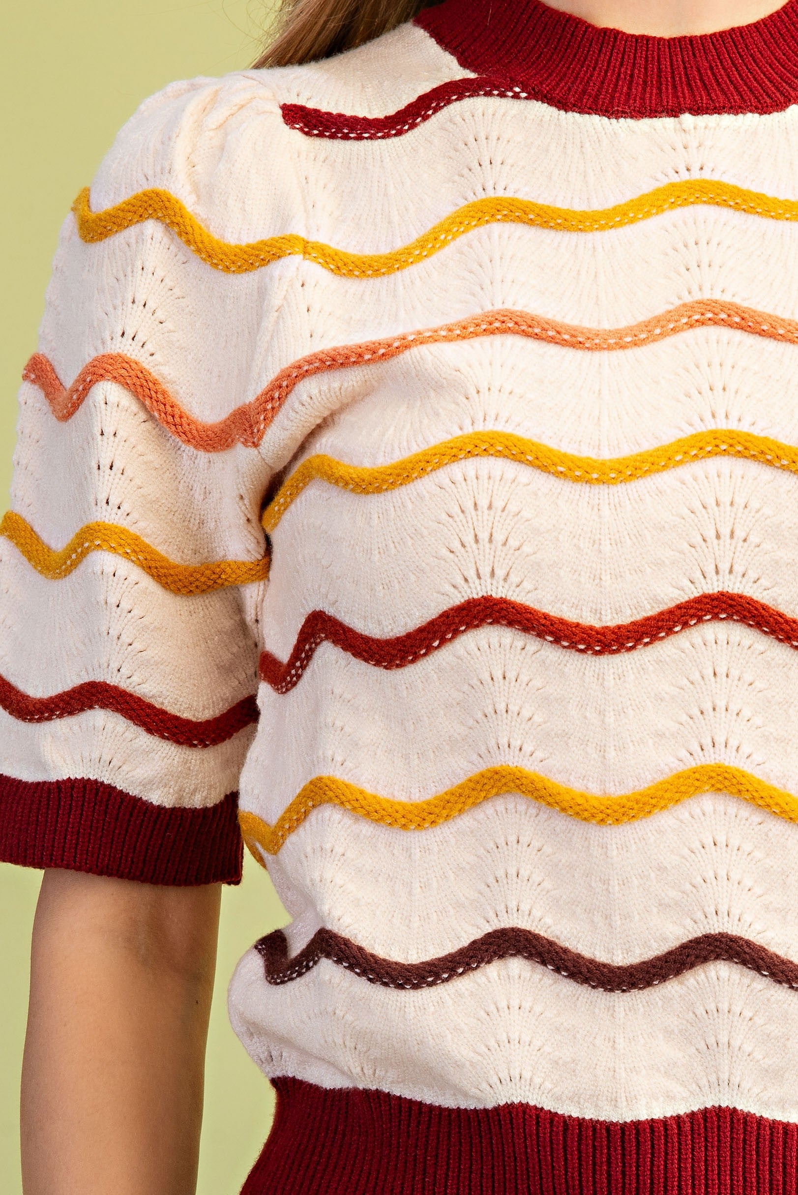 Pointelle Knit Short Sleeve Sweater