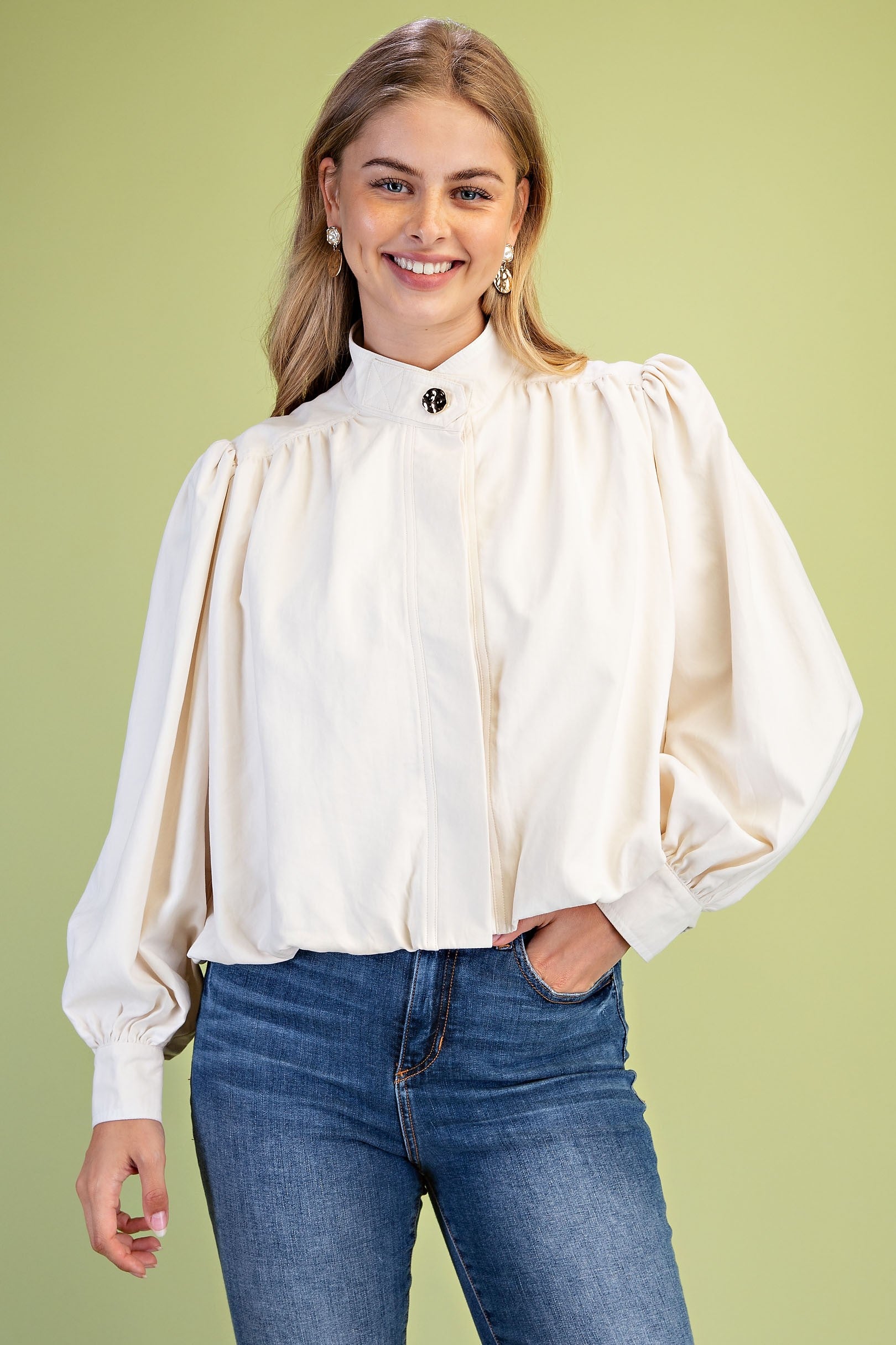 Bubble Hem Funnel Neck Jacket