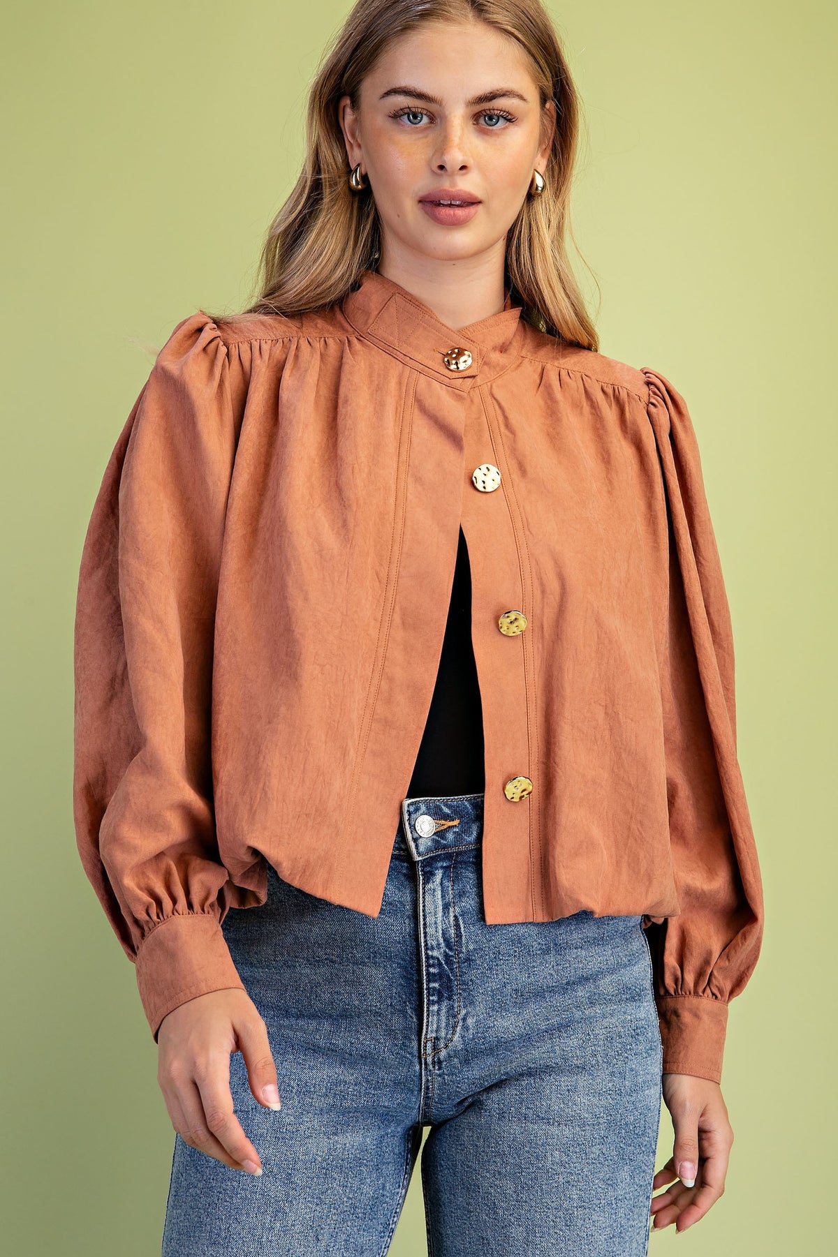 Bubble Hem Funnel Neck Jacket