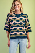Multi-colored Wave Short Sleeve Sweater