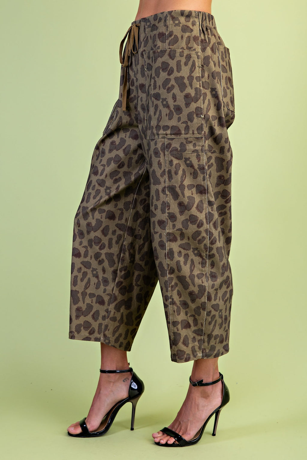 Leopard Print Utility Style Cropped Barrel Pants