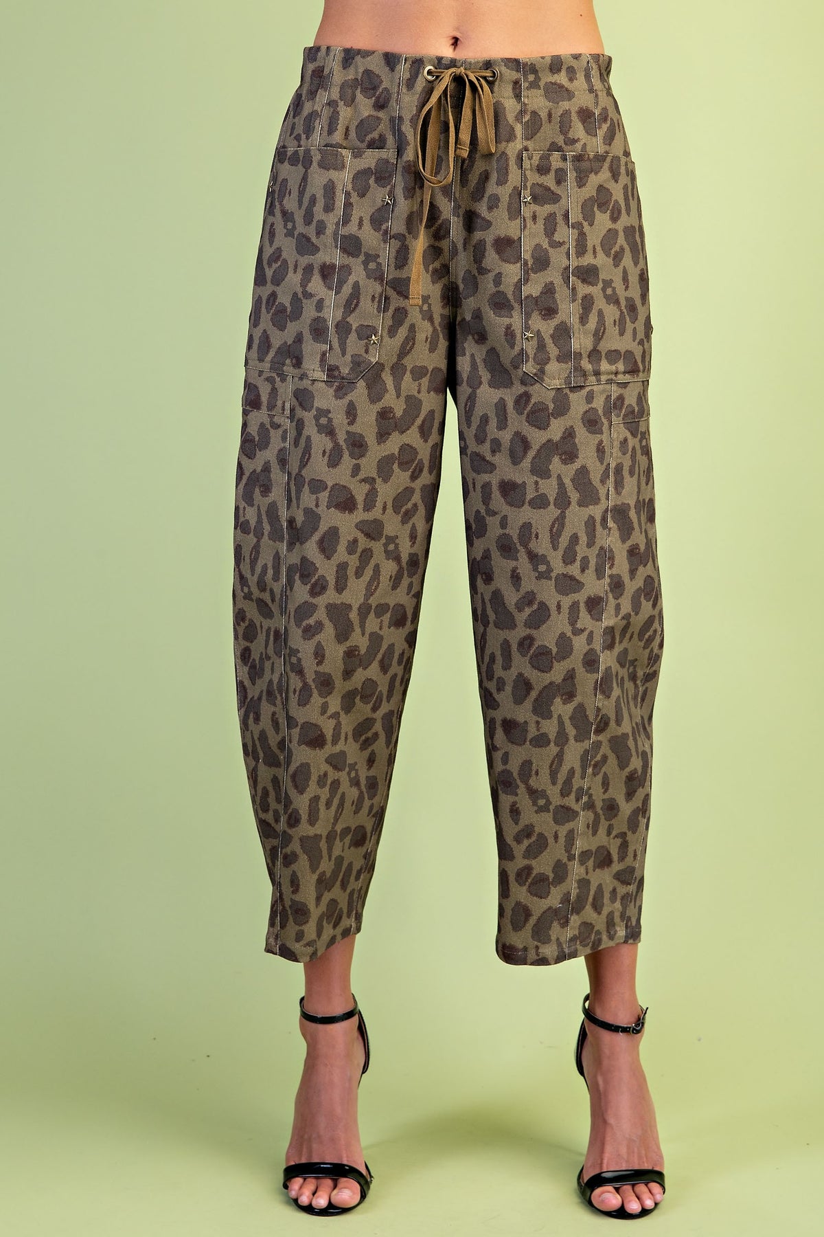 Leopard Print Utility Style Cropped Barrel Pants
