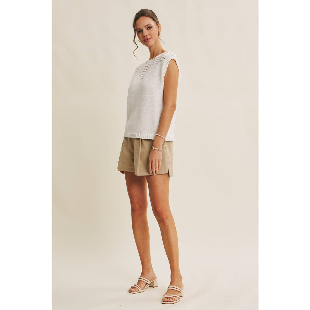 WEEKEND IN TUSCANY TIMELESS OPEN-KNIT FRONT YOKE SWEATER