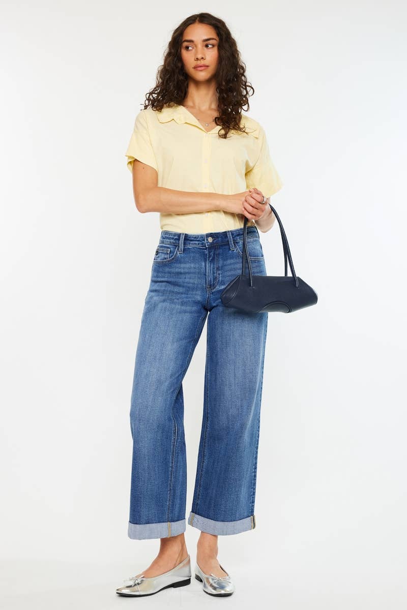 Kan Can Dark Wash High Rise Wide Leg Jean