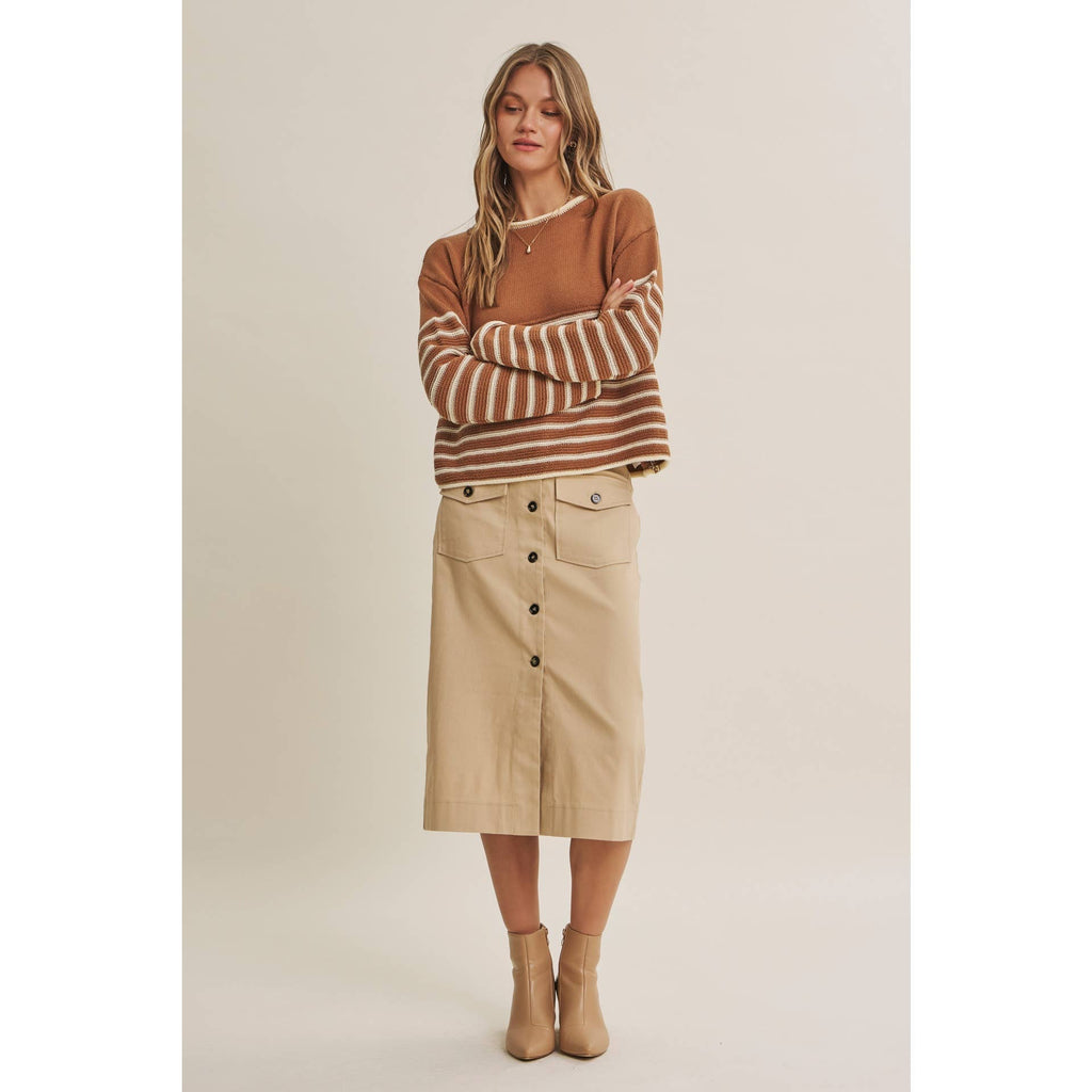 COZY CABIN CONTRAST STRIPE RELAXED SWEATER TOP