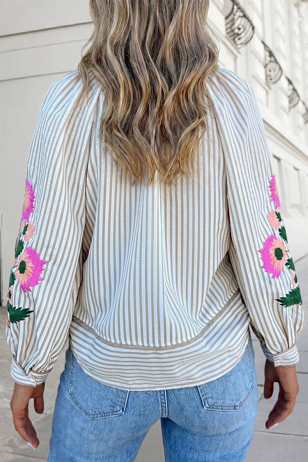 Floral Embroidered Striped Blouse