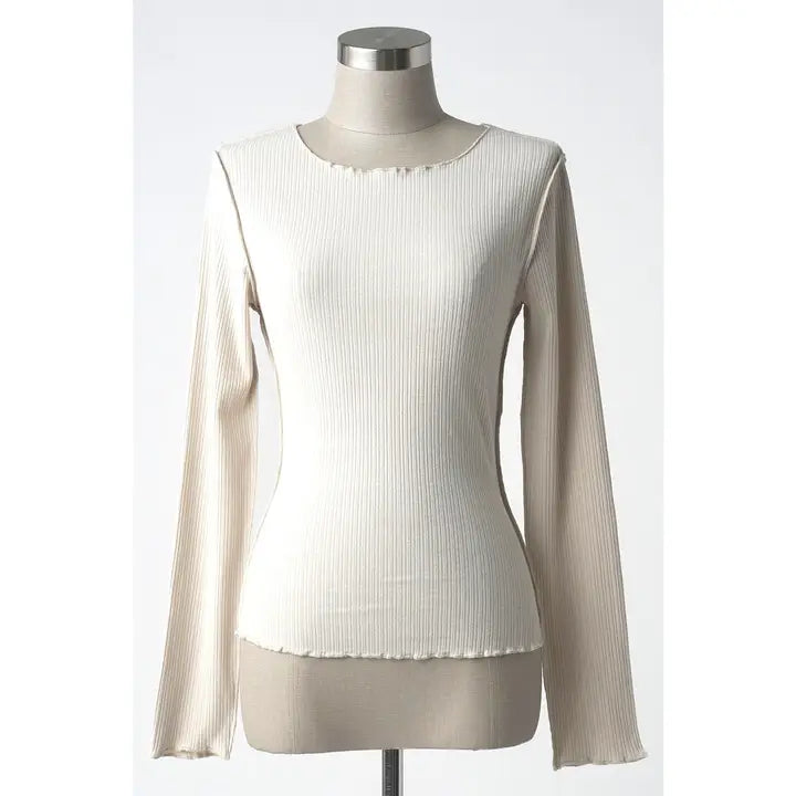 Ribbed Exposed Seam Long Sleeve Top