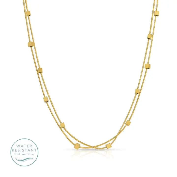 Layered Square Bead Necklace, Water-Resistant