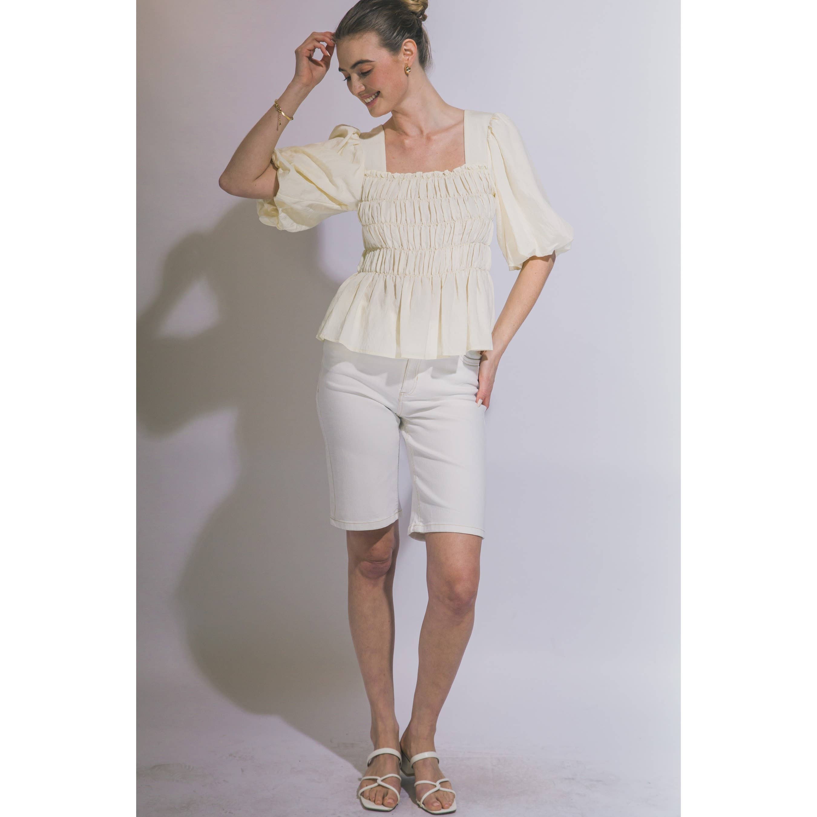 Puff-Sleeve Peplum Top