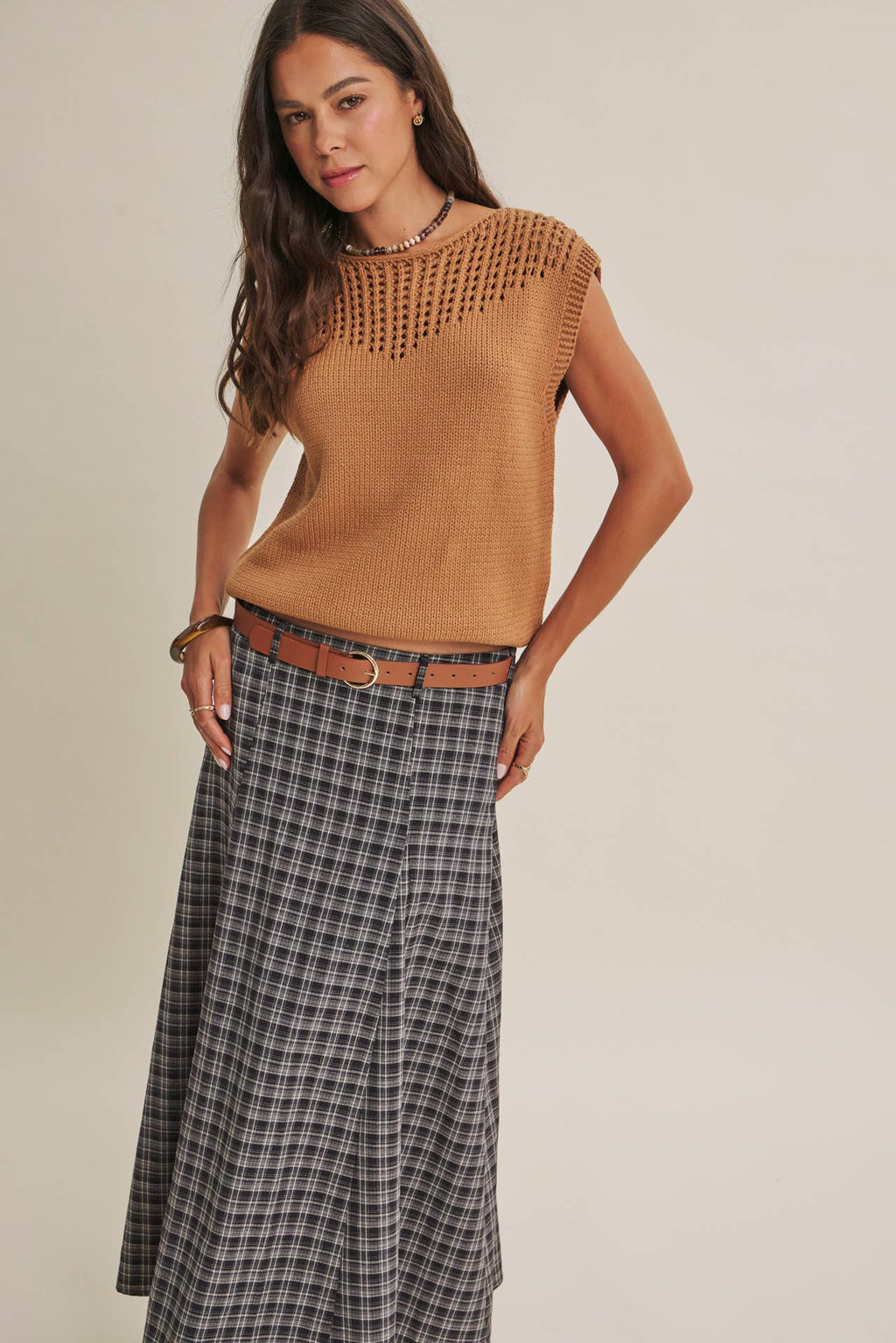 WEEKEND IN TUSCANY TIMELESS OPEN-KNIT FRONT YOKE SWEATER