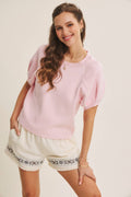 EASY VOLUME MOVEMENT BREATHABLE COTTON SWEATER WITH PUFF SLV