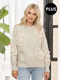 Plus Size 3D Floral Applique Knit Sweater