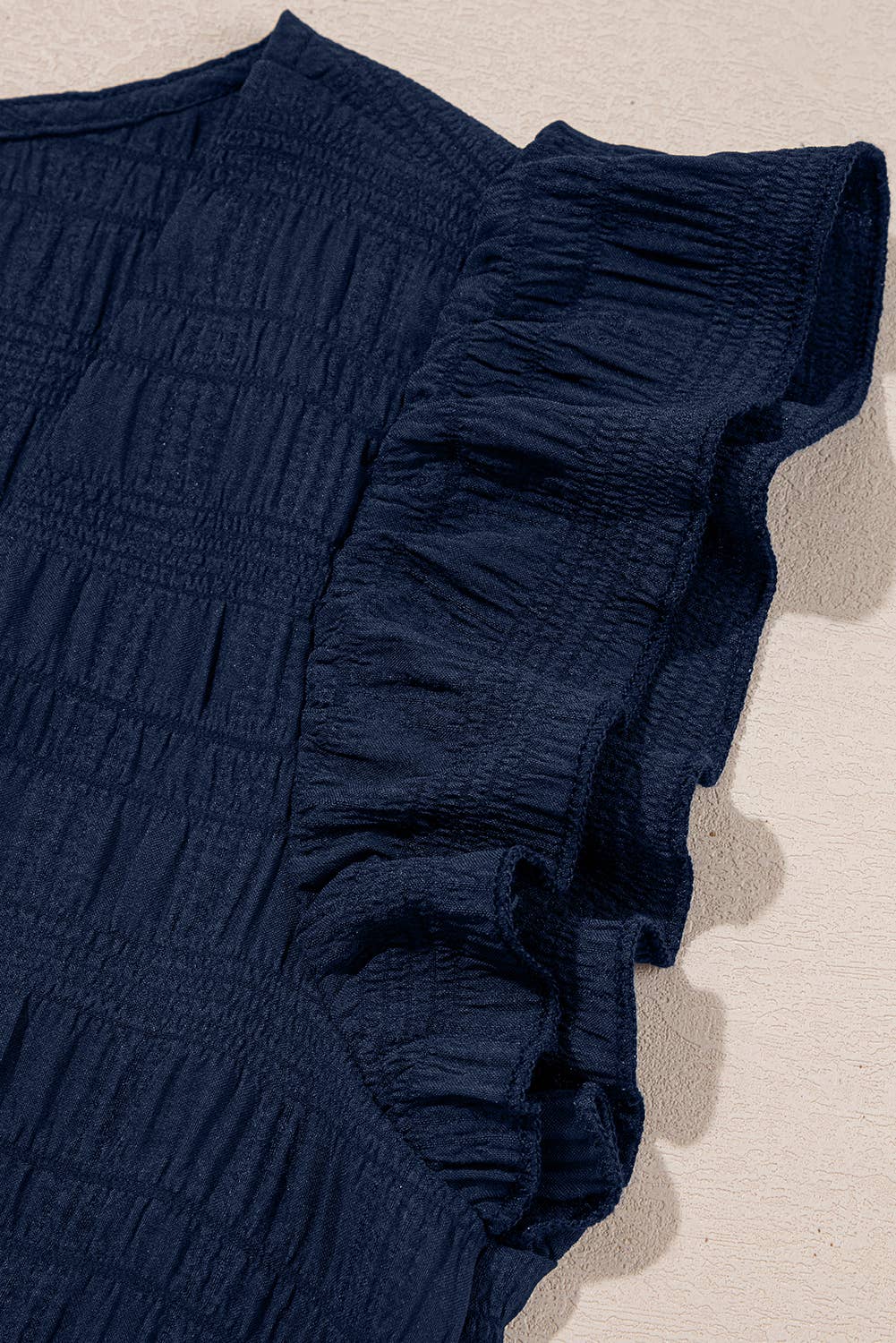 Textured Square Neck Ruffle Top and Shirred Shorts