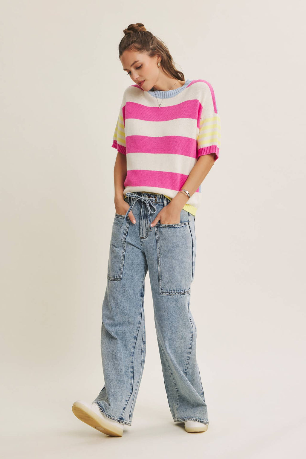 FEEL-GOOD PLAYFUL MULTI STRIPE EASY EVERYDAY COTTON SWEATER