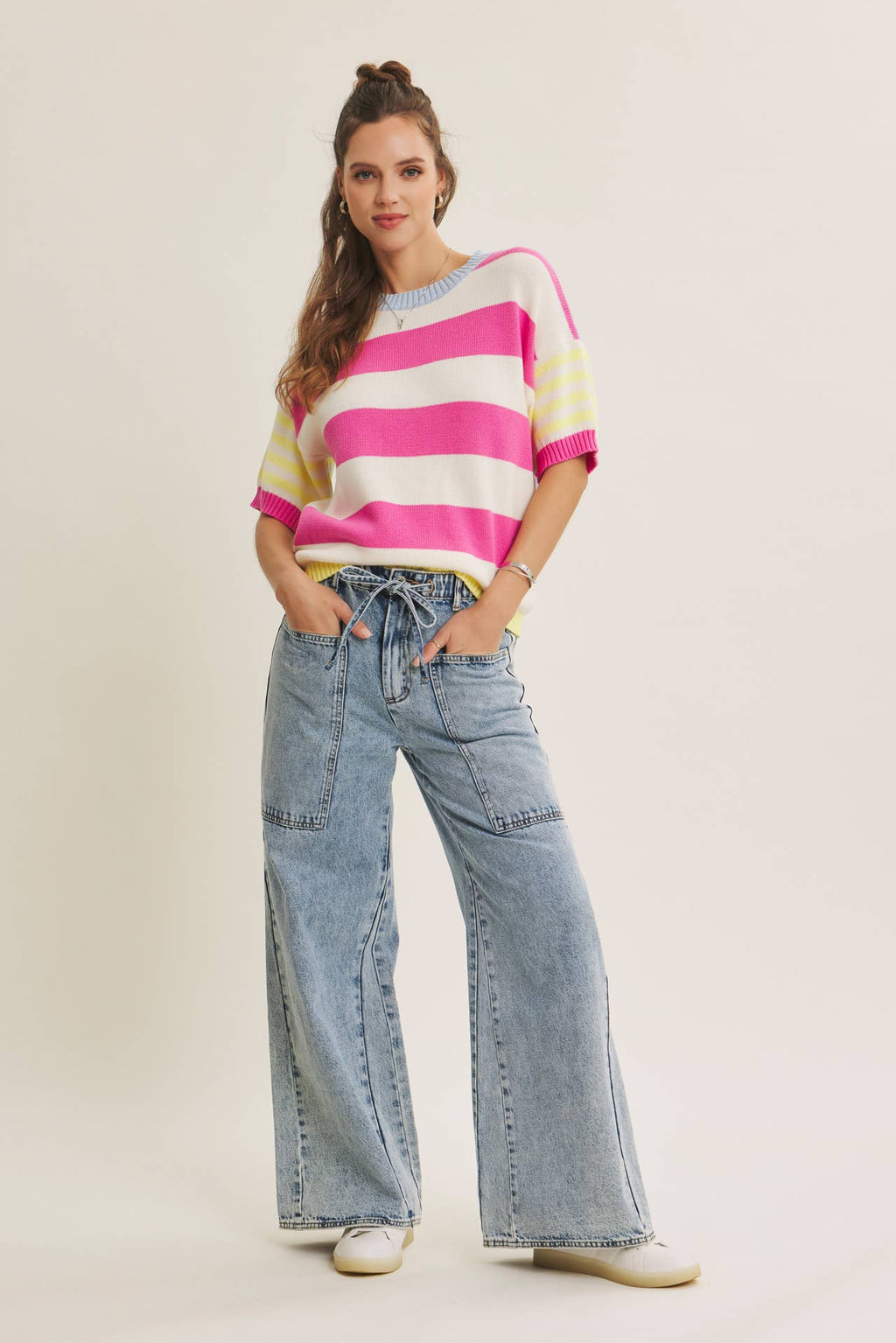 FEEL-GOOD PLAYFUL MULTI STRIPE EASY EVERYDAY COTTON SWEATER