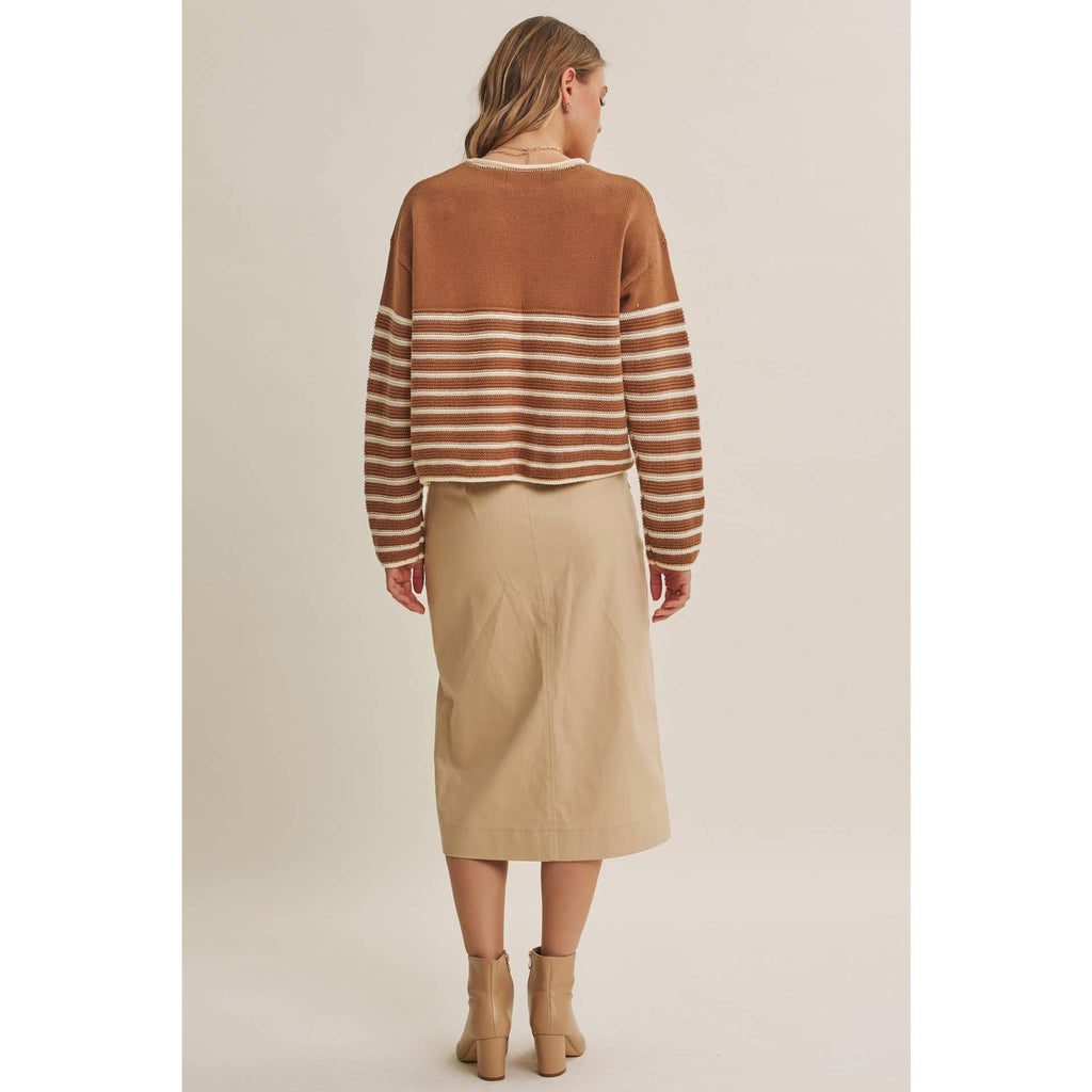 COZY CABIN CONTRAST STRIPE RELAXED SWEATER TOP