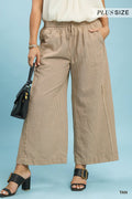 Plus Size Linen Blend Striped Wide Leg Pants