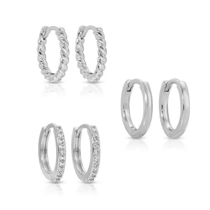 Set of 3 Huggies: Pavé, Plain & Twist