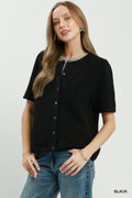 Knit Short Sleeve Button Down Cardigan Top