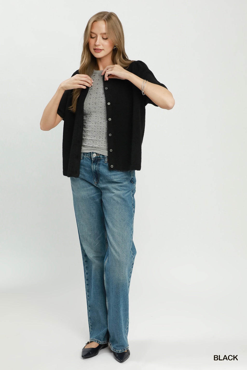 Knit Short Sleeve Button Down Cardigan Top